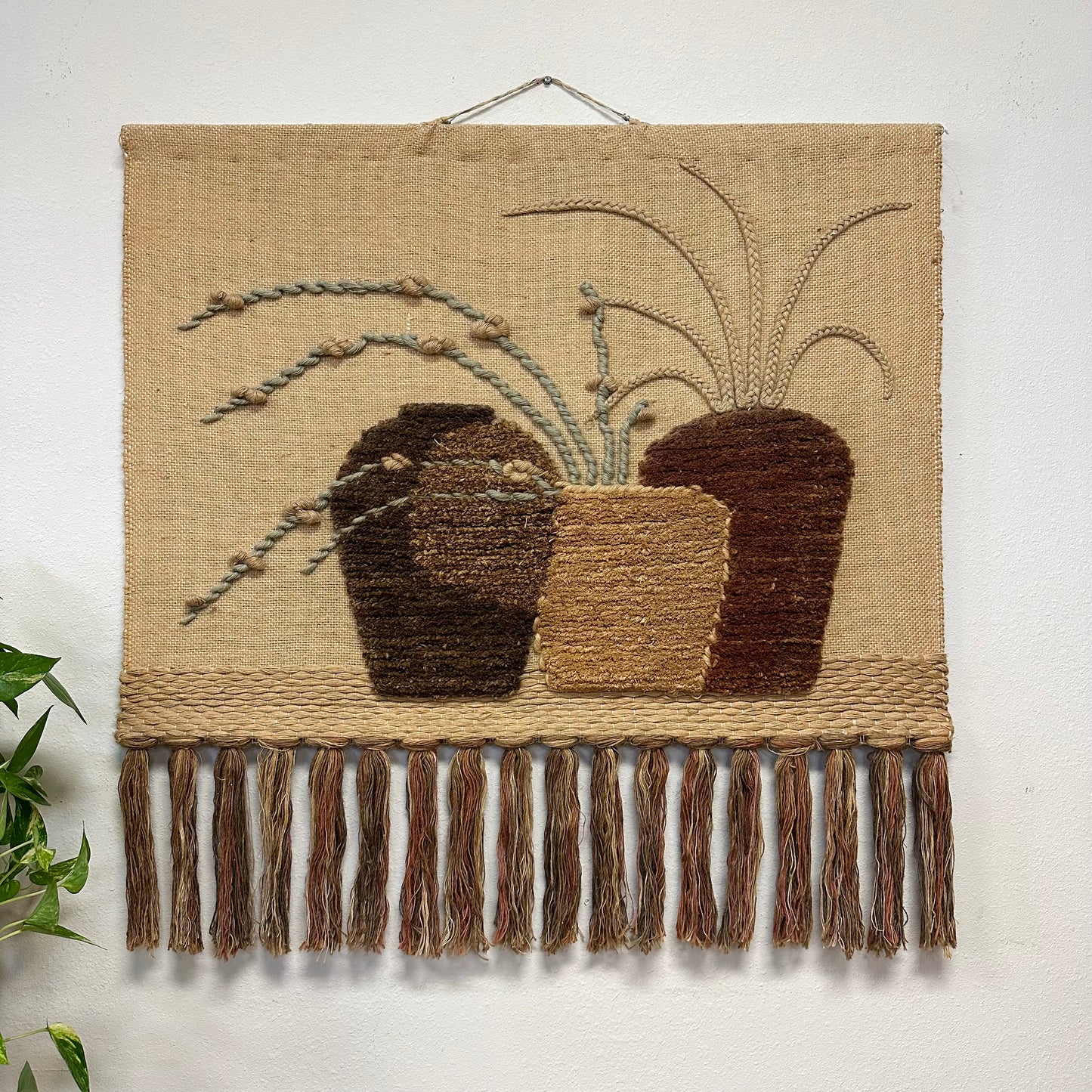 Large Vintage Natural Fiber Wall Hanging.