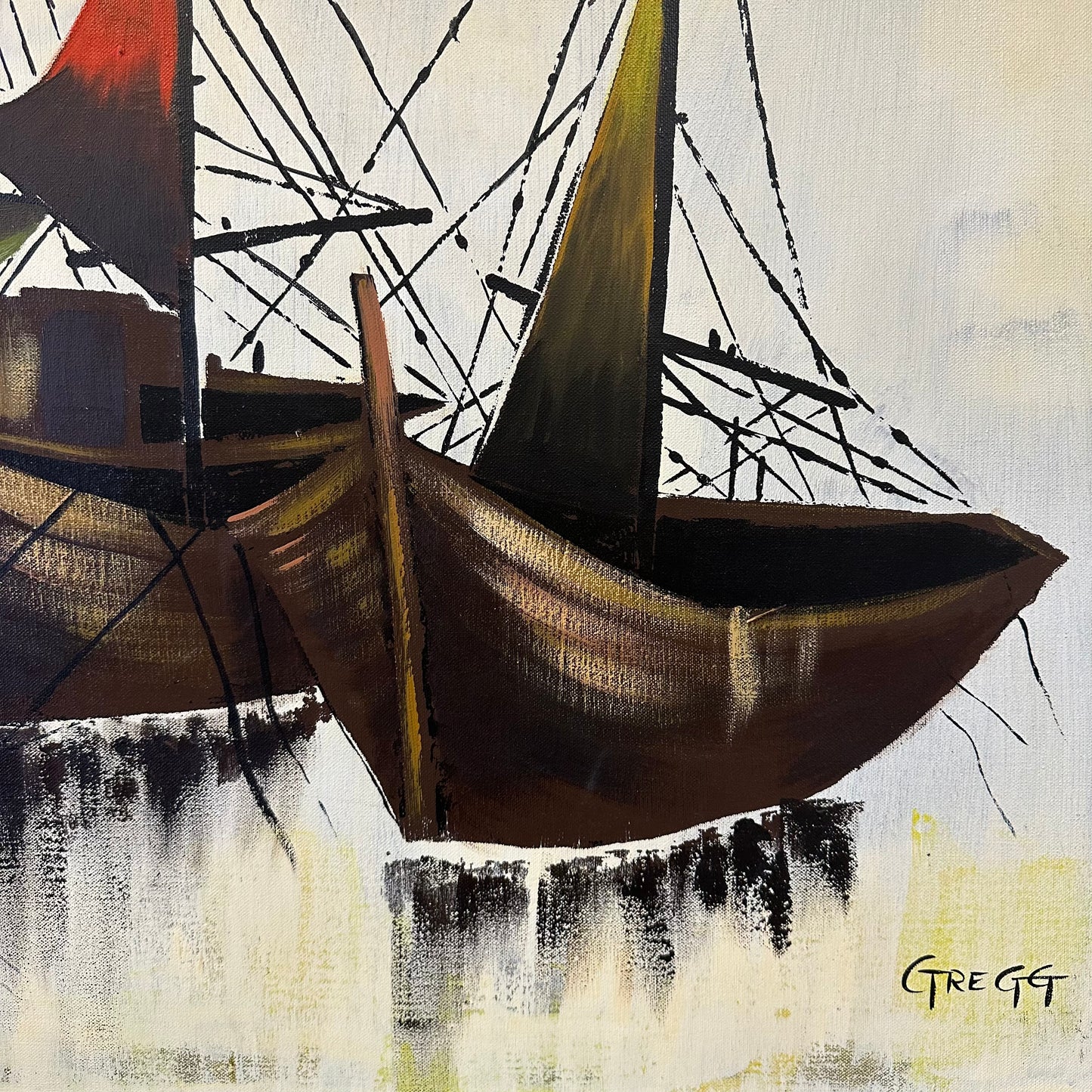 Large Vintage “Sail Boats On Water” Painting