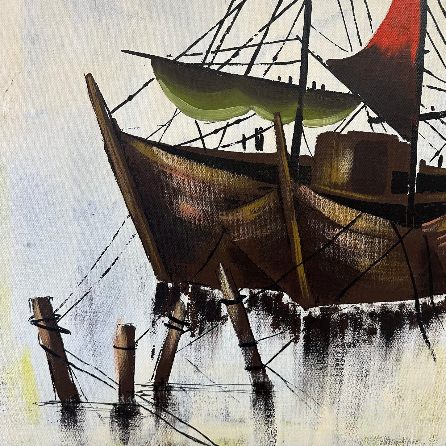 Large Vintage “Sail Boats On Water” Painting