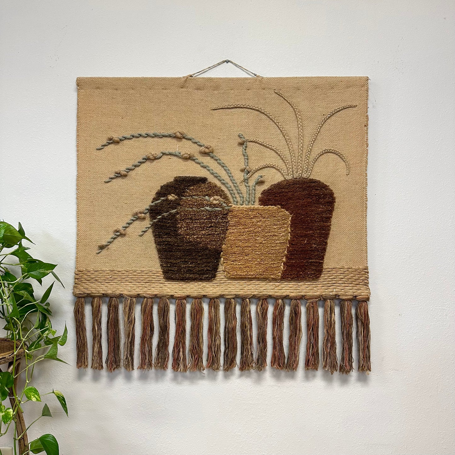 Large Vintage Natural Fiber Wall Hanging.