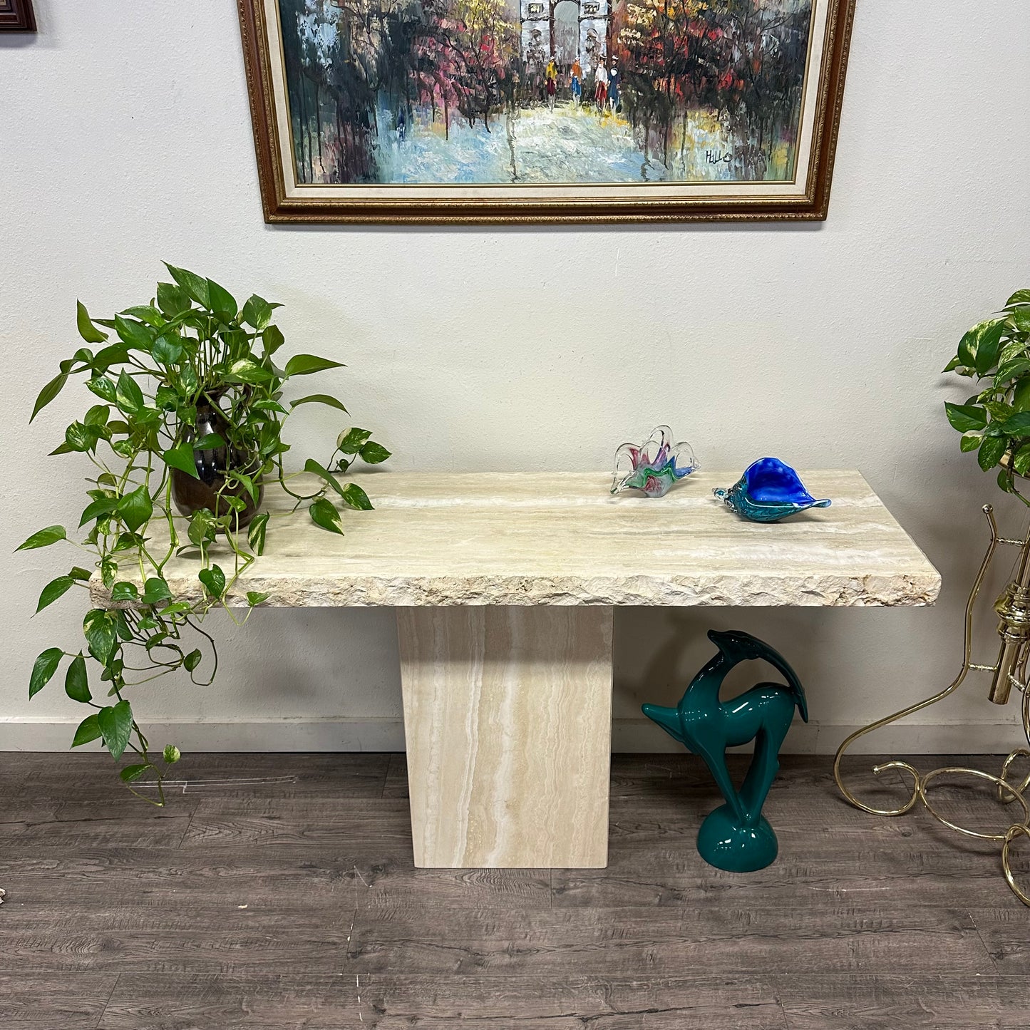 Vintage Italian Travertine Stone Console