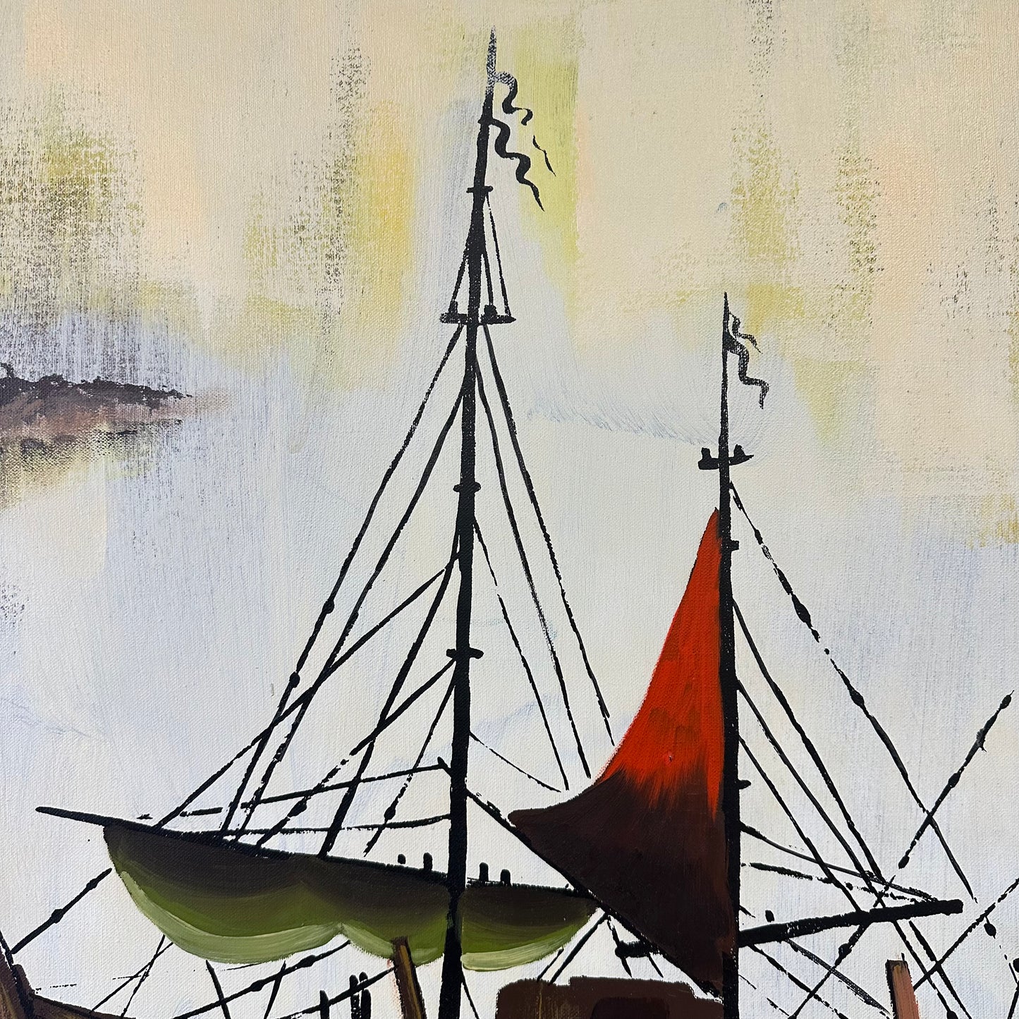 Large Vintage “Sail Boats On Water” Painting