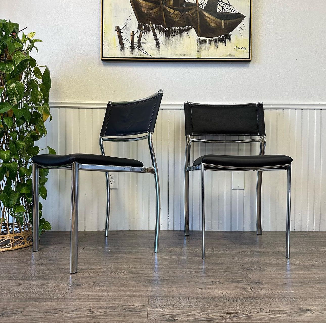 A Pair Of Chrome, Leather Chairs