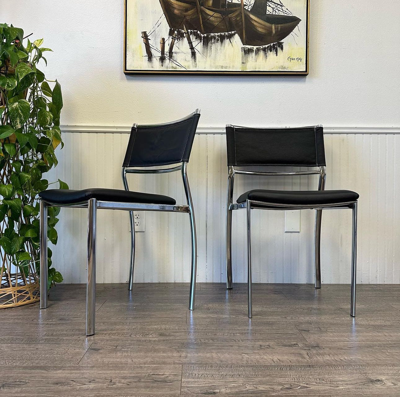 Pair Of Chrome, Leather Chairs