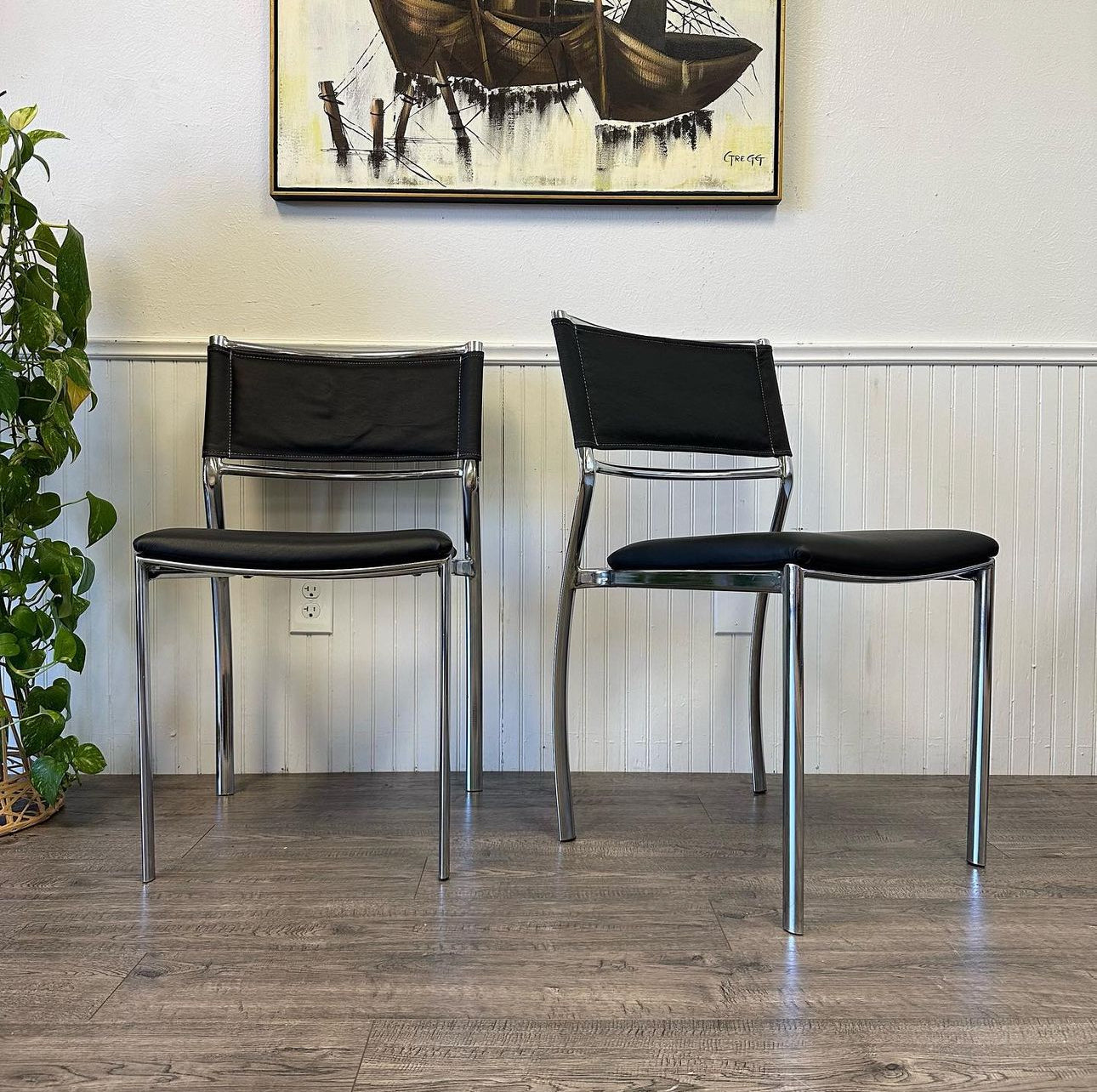 Pair Of Chrome, Leather Chairs