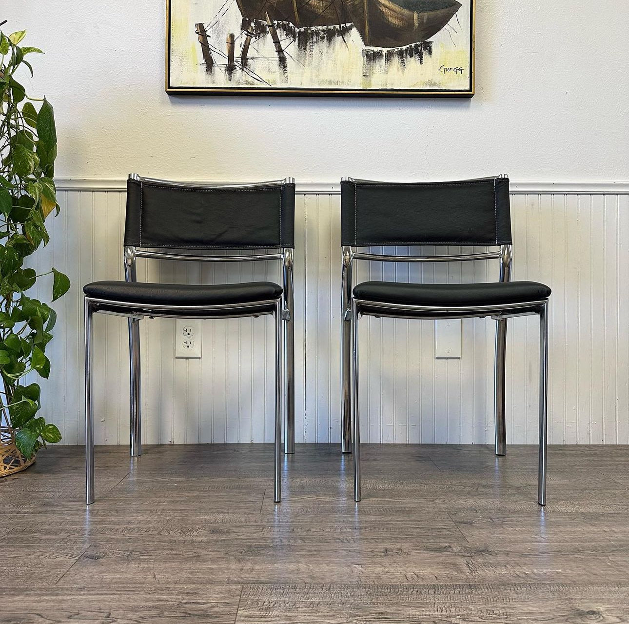 Pair Of Chrome, Leather Chairs