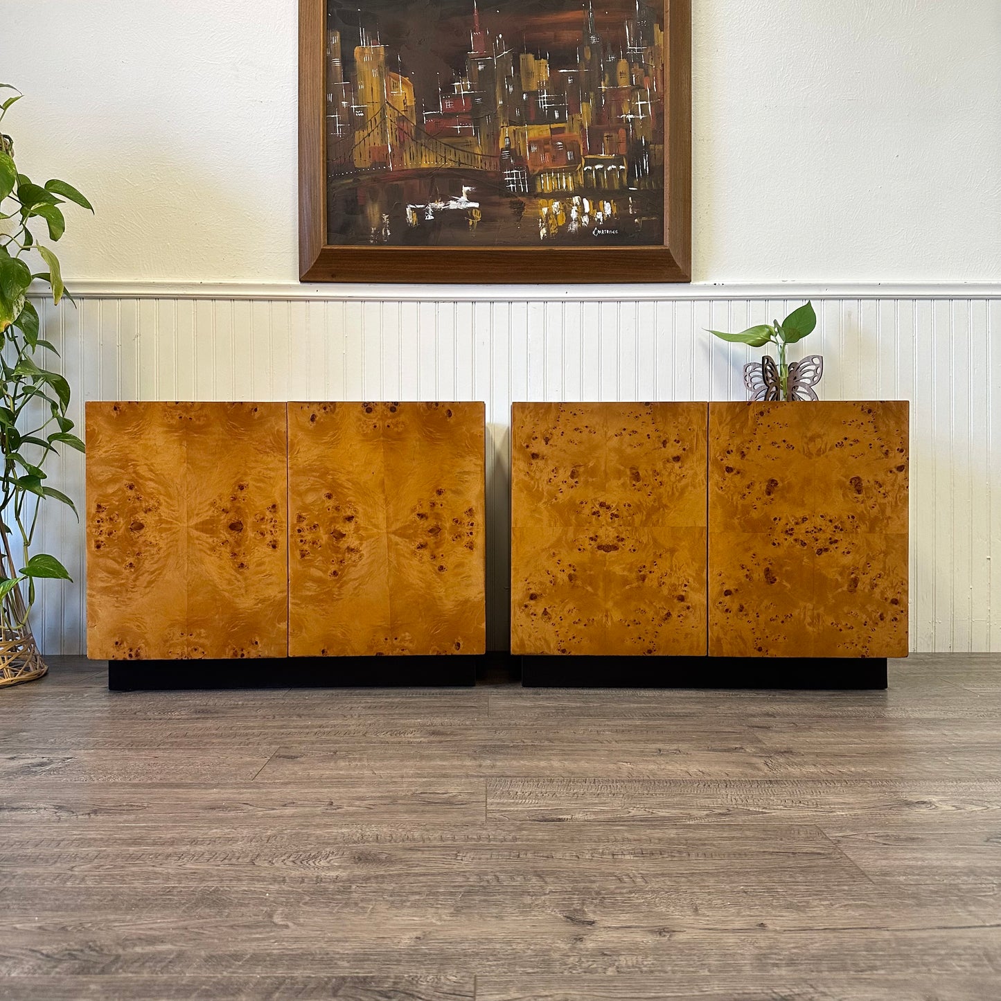 Vintage 1970s Burl-Wood Nightstands/Side Tables