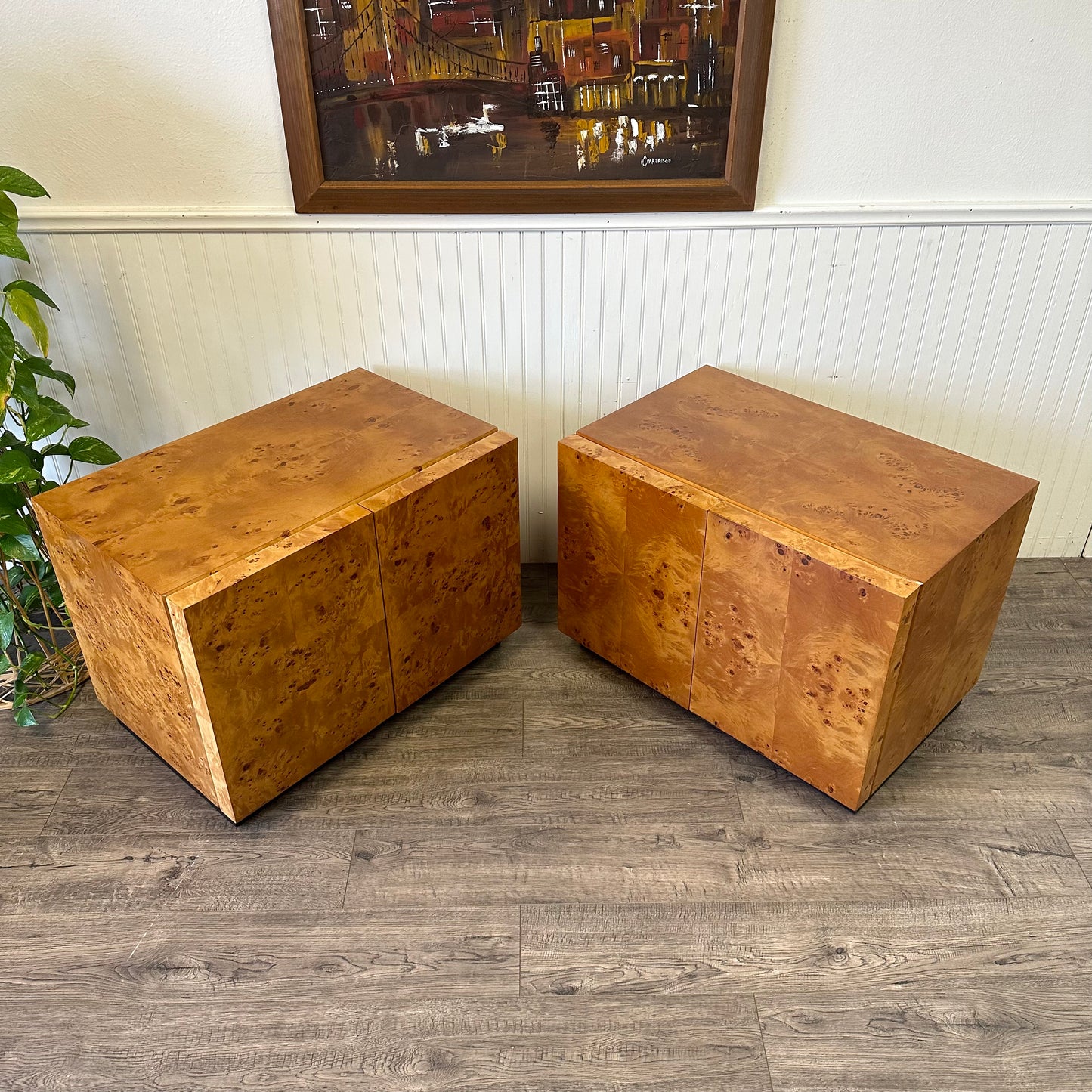 Vintage 1970s Burl-Wood Nightstands/Side Tables