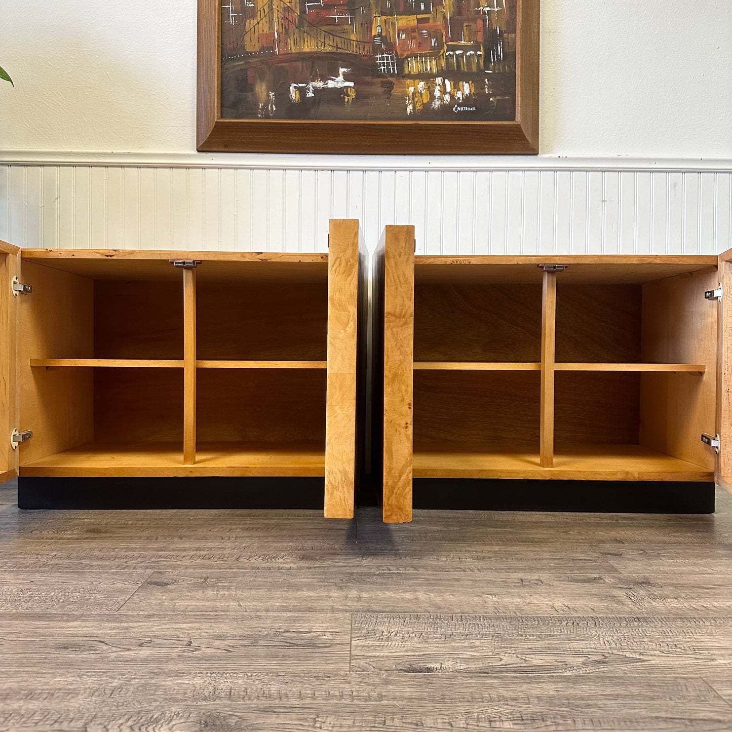 Vintage 1970s Burl-Wood Nightstands/Side Tables