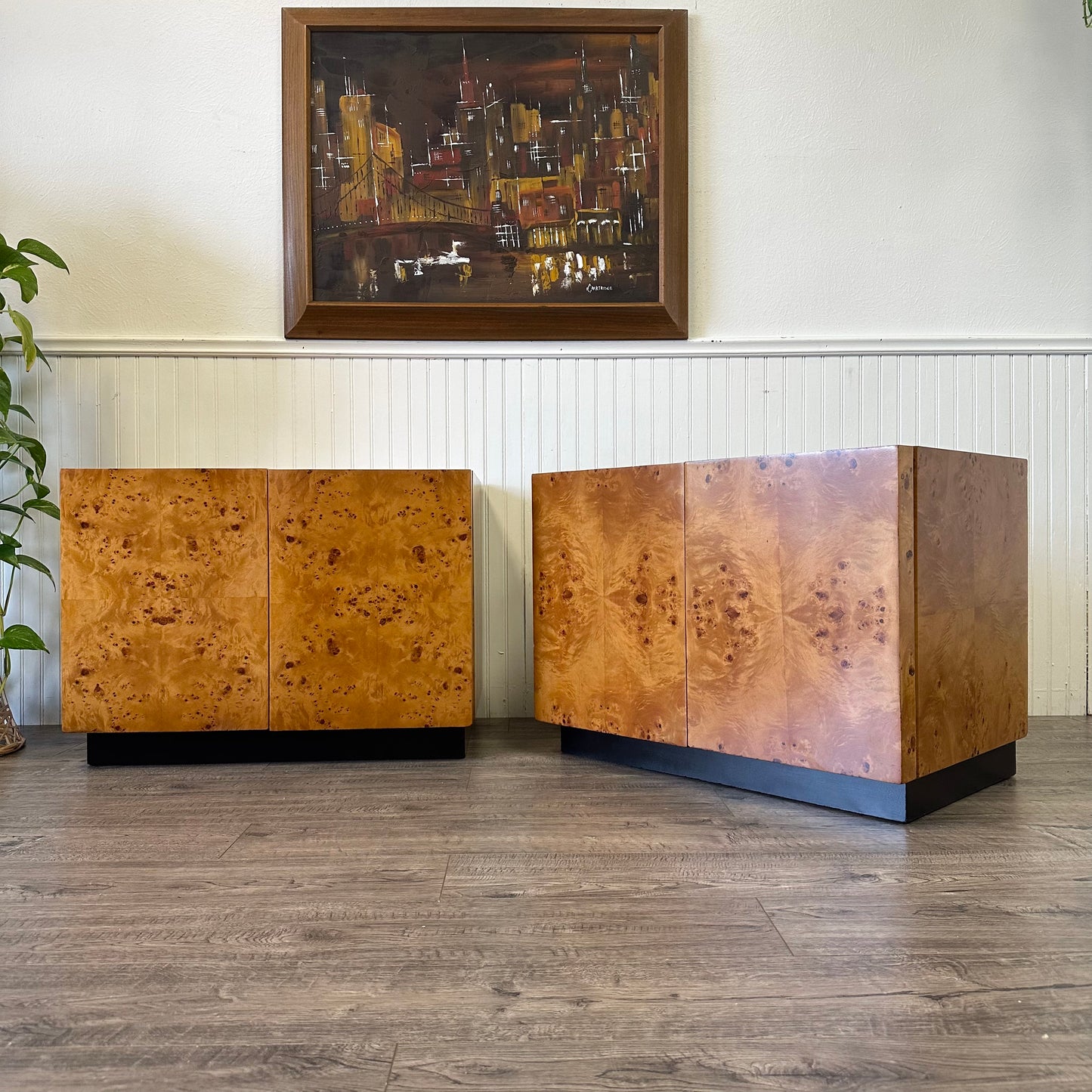 Vintage 1970s Burl-Wood Nightstands/Side Tables