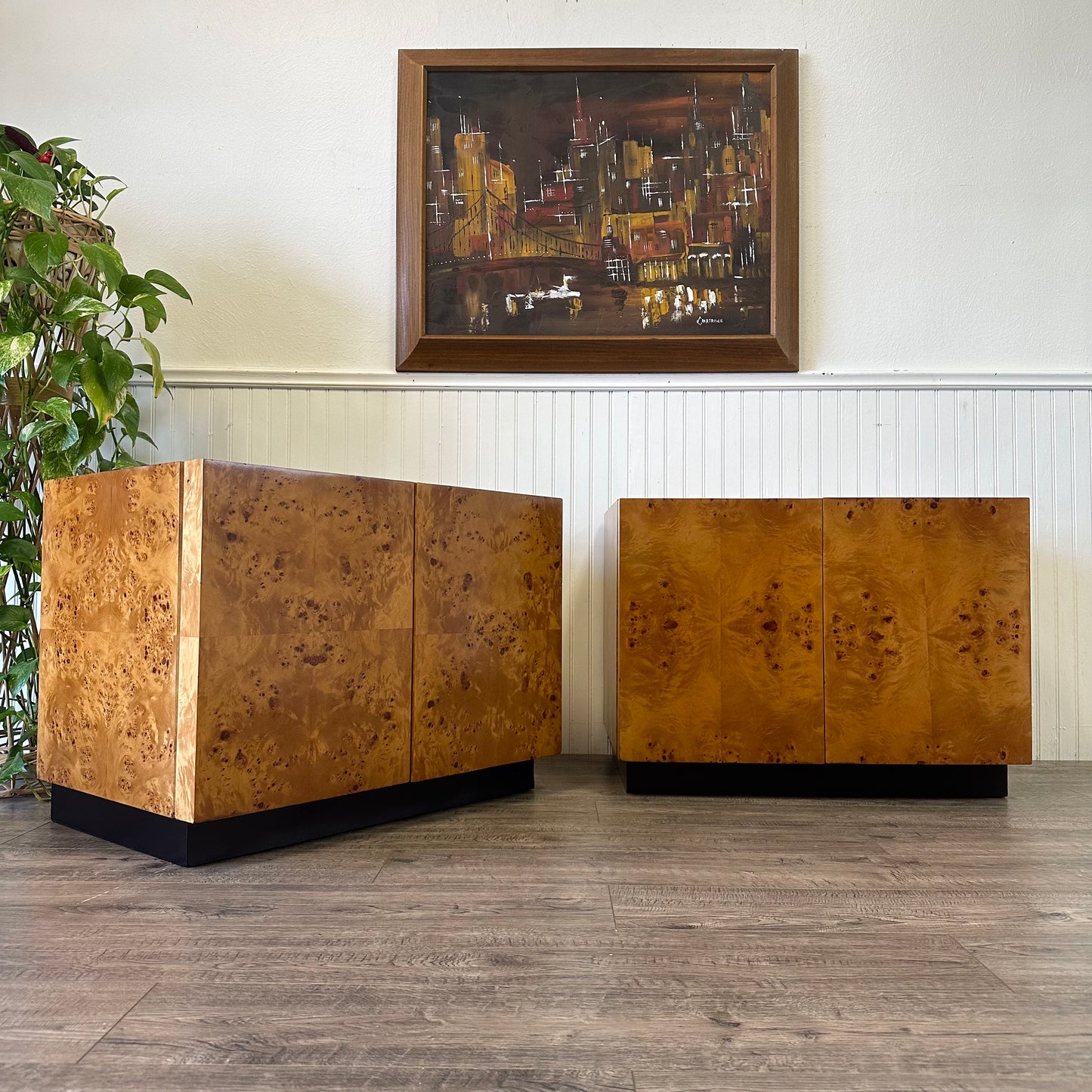 Vintage 1970s Burl-Wood Nightstands/Side Tables