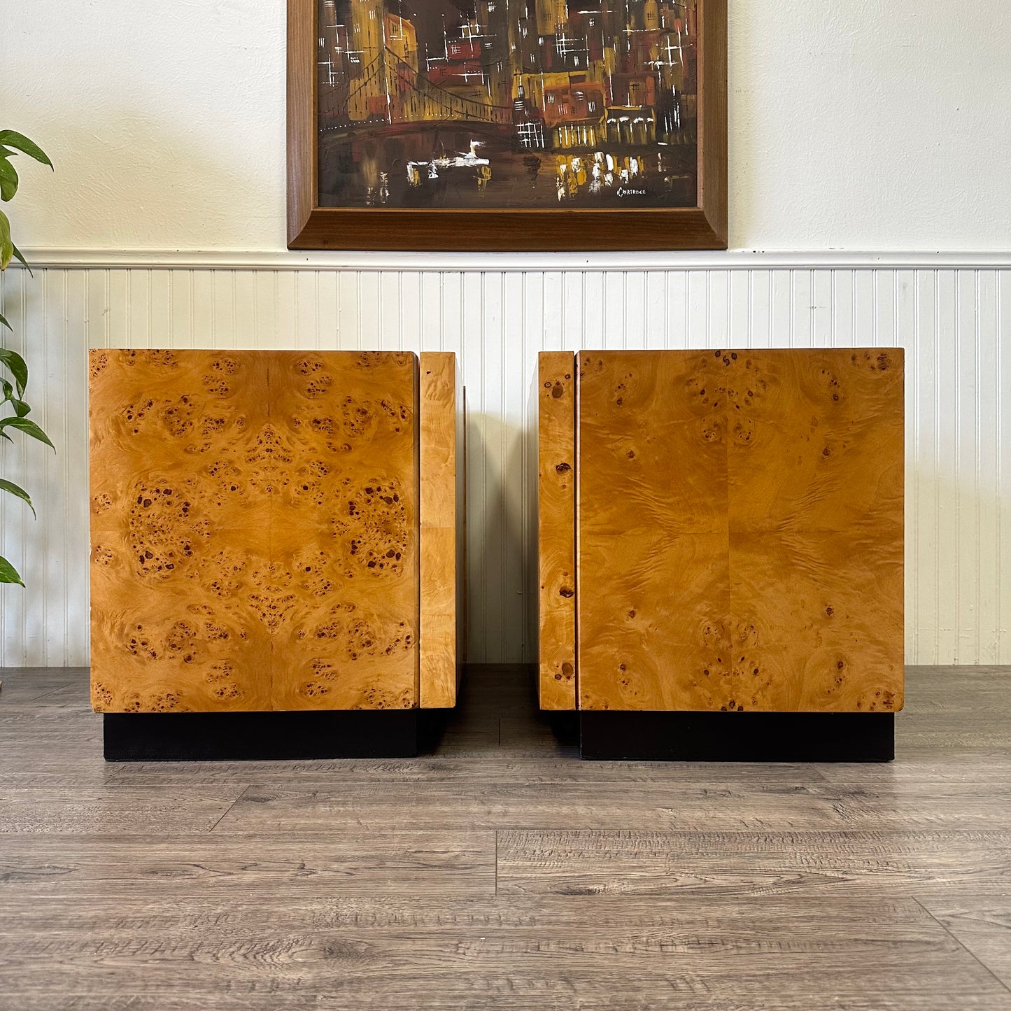 Vintage 1970s Burl-Wood Nightstands/Side Tables