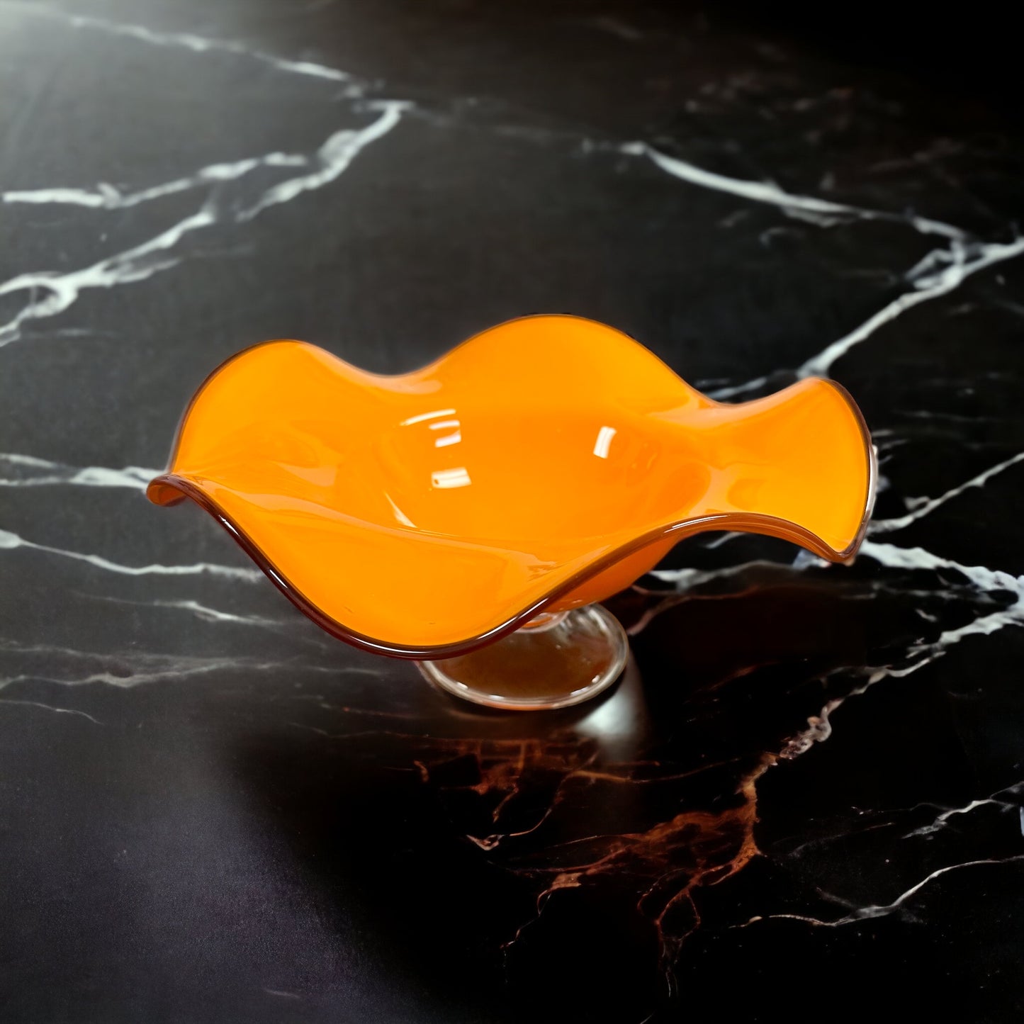 Orange Glass Art Pedestal Bowl