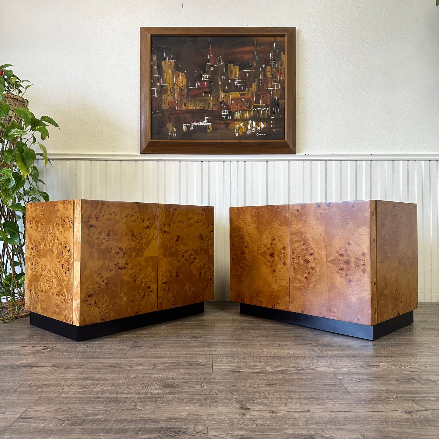 Vintage 1970s Burl-Wood Nightstands/Side Tables