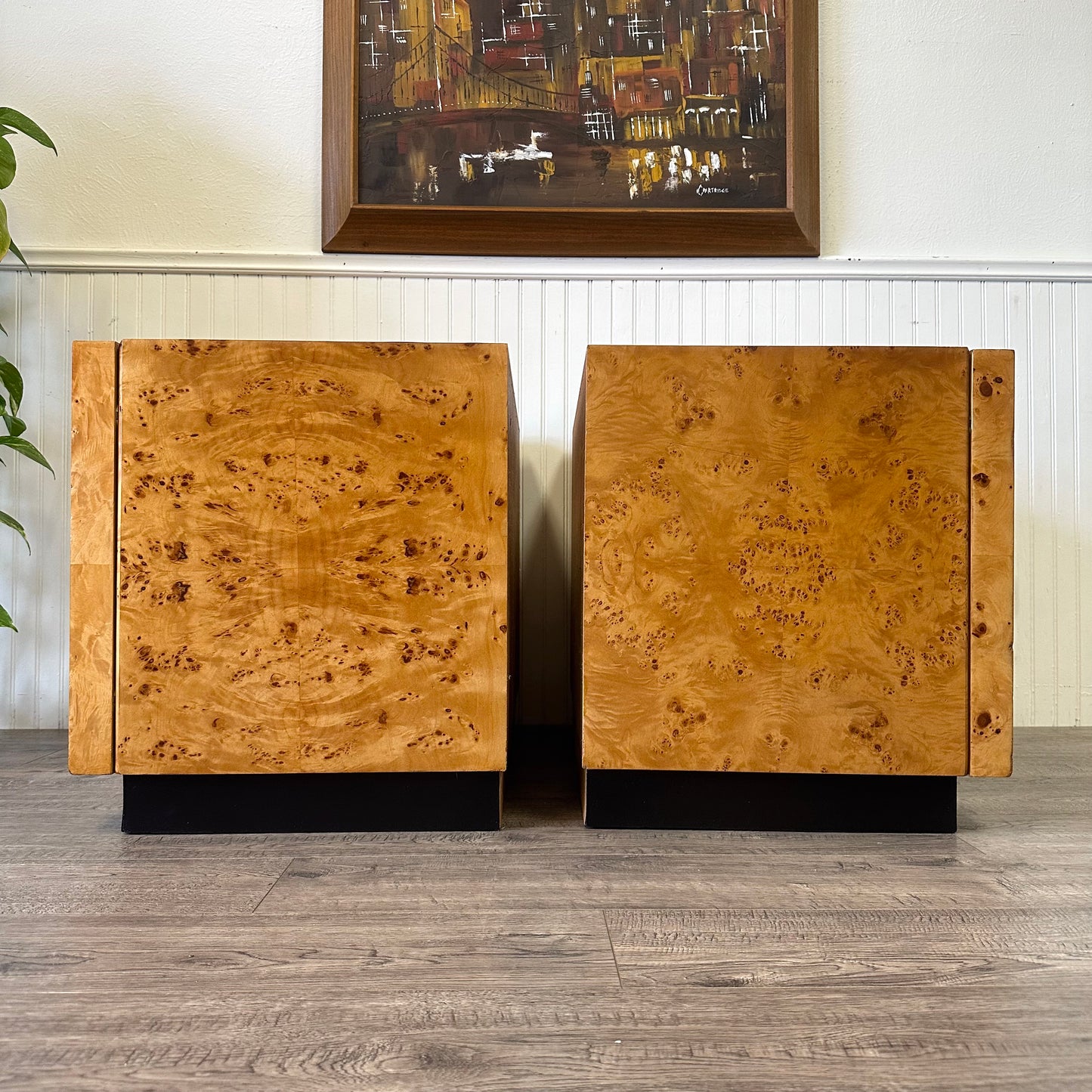 Vintage 1970s Burl-Wood Nightstands/Side Tables