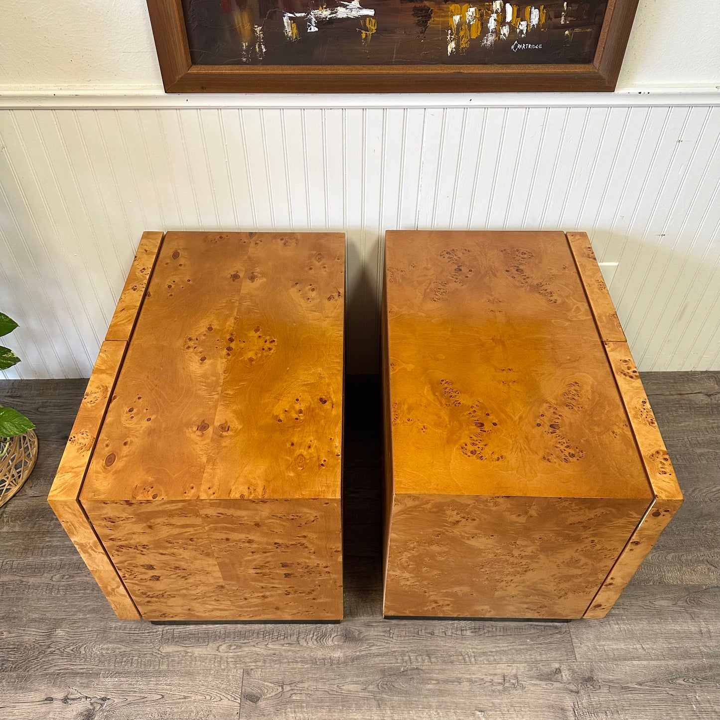 Vintage 1970s Burl-Wood Nightstands/Side Tables