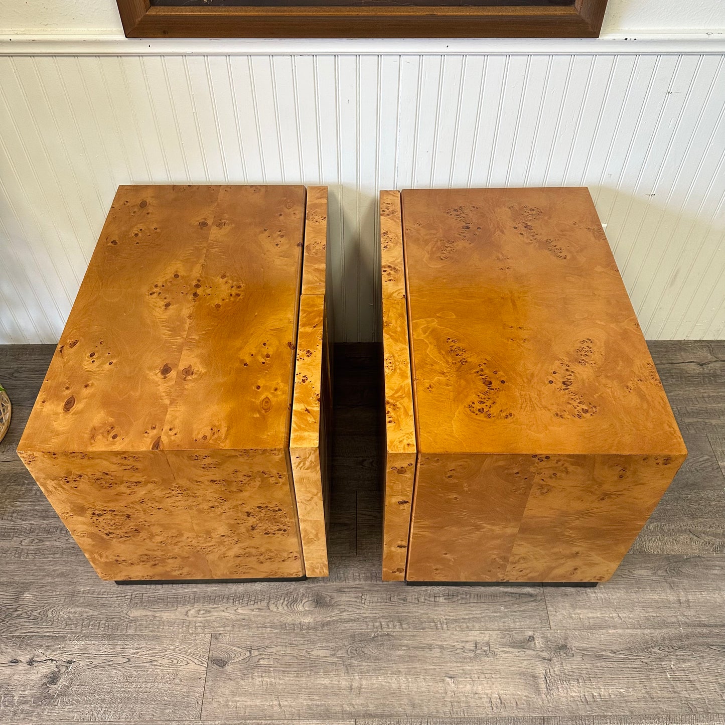 Vintage 1970s Burl-Wood Nightstands/Side Tables