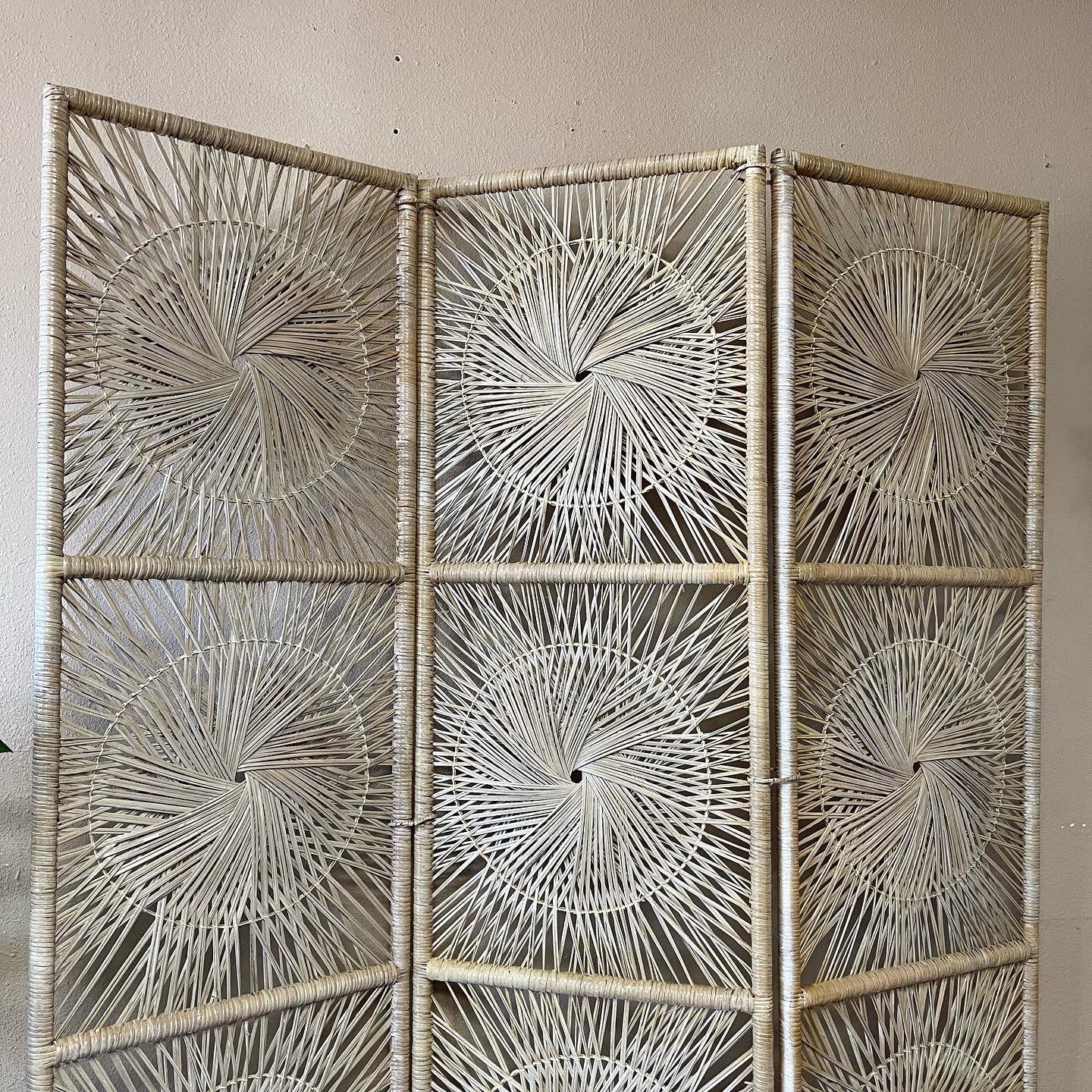 Sunburst Rattan 3 Panel Room Divider