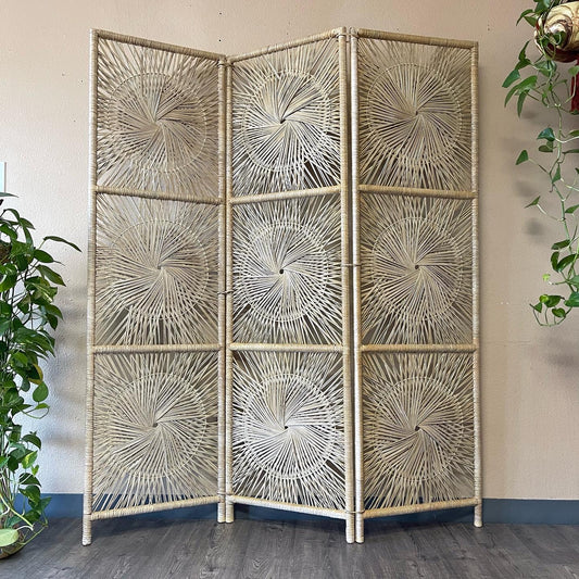 Sunburst Rattan 3 Panel Room Divider