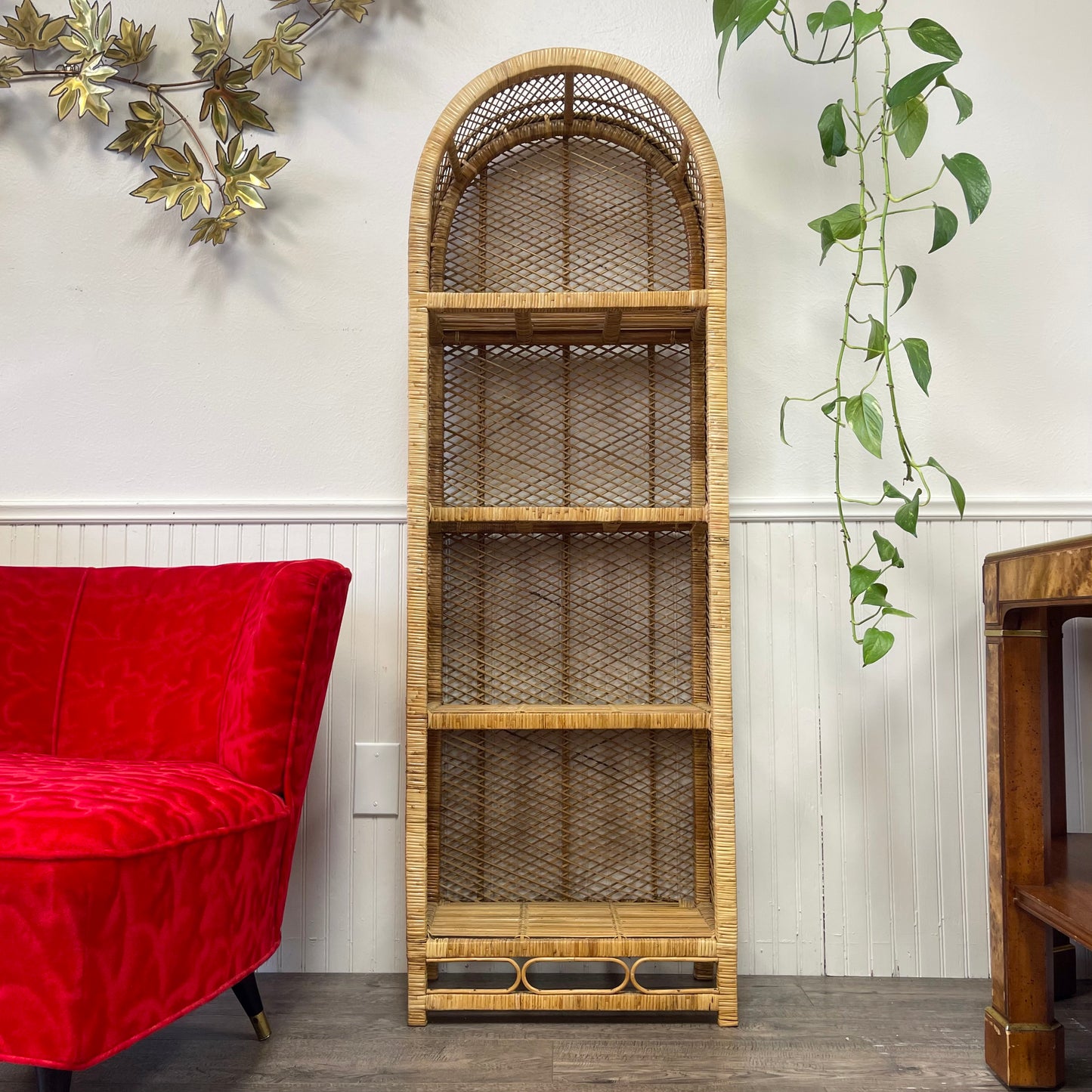 Vintage 4 Tier Arched Wicker Rattan Shelf