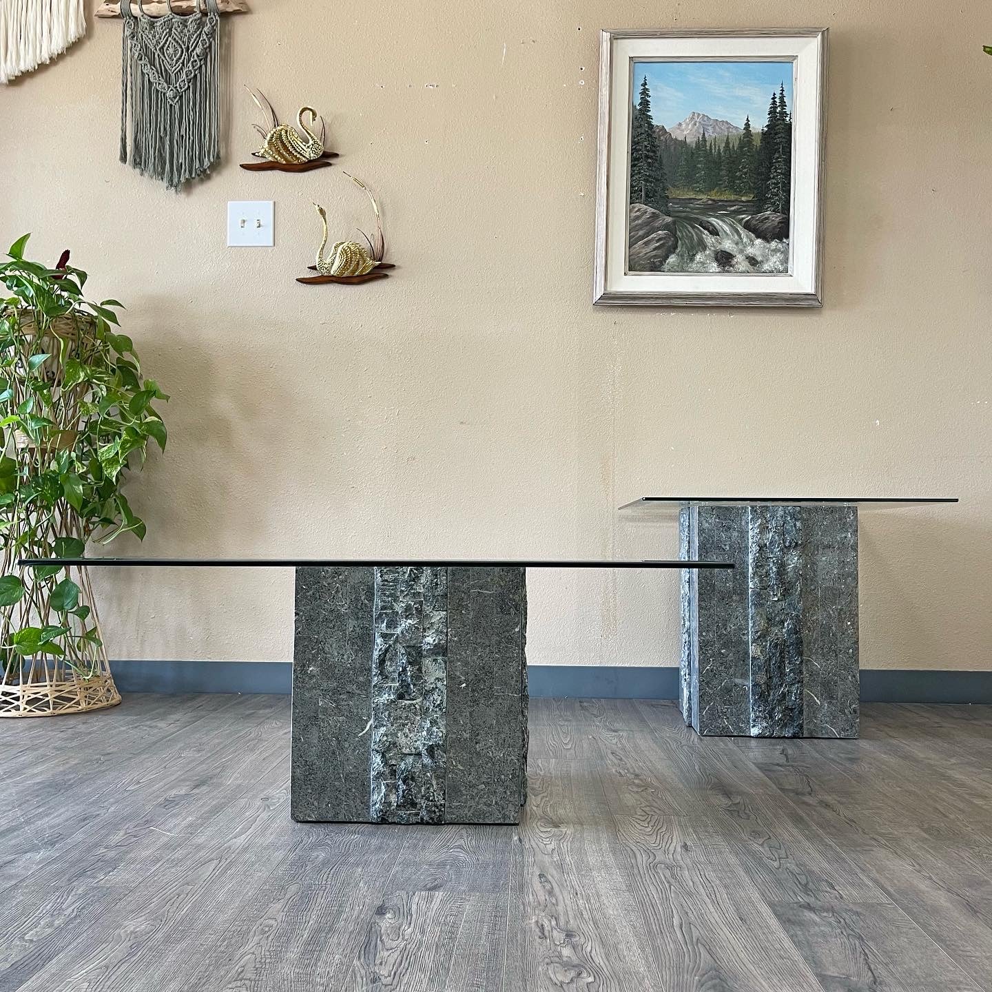 Postmodern Tessellated Stone Coffee Table & Side Table