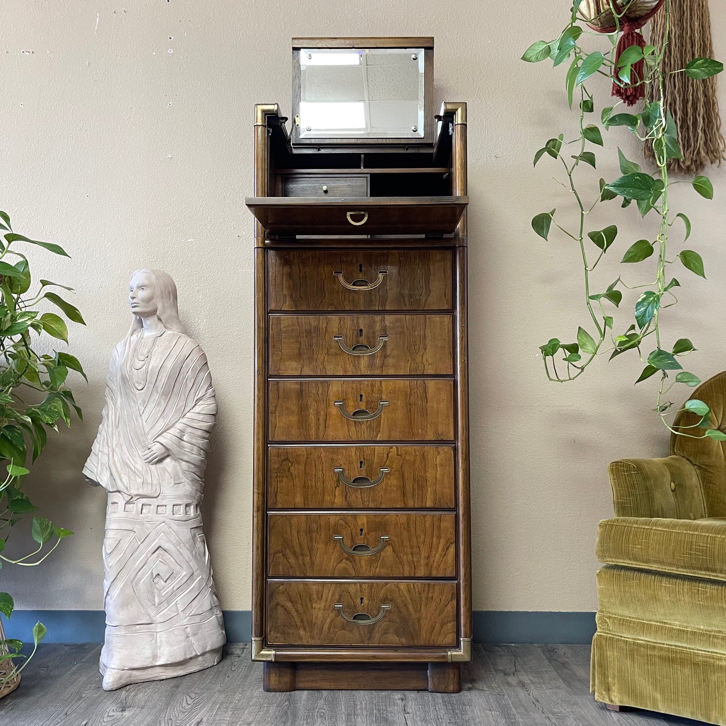 Vintage Drexel Tall Chest w/Flip Up Mirror, From The Accolade Collection.