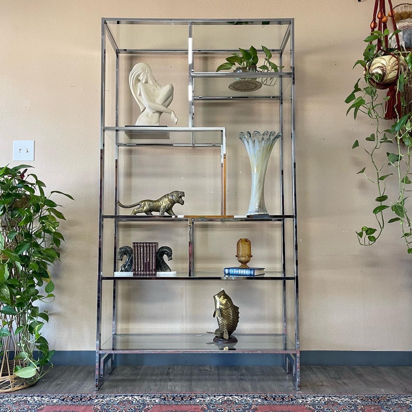 Vintage Chrome Glass Etagere