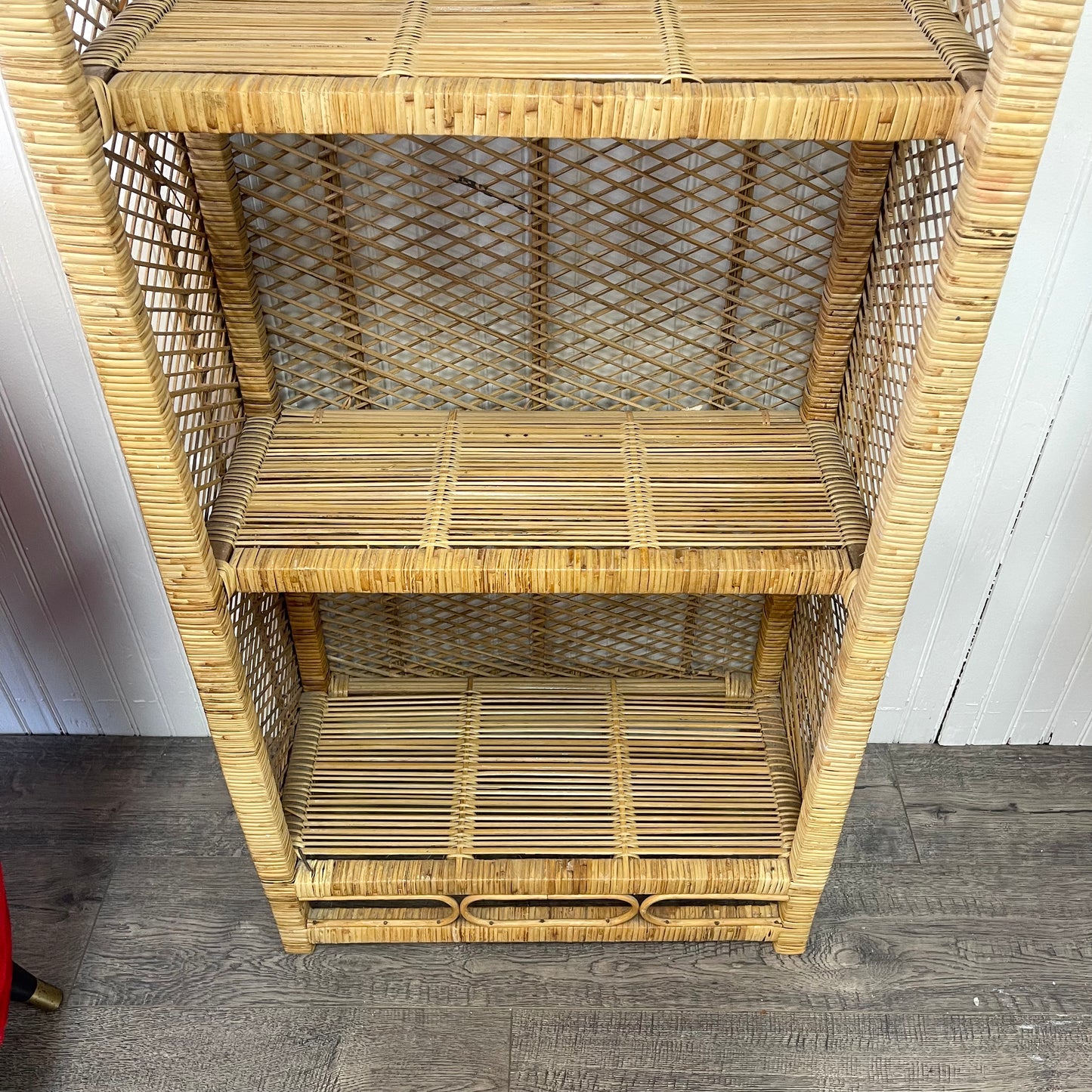 Vintage 4 Tier Arched Wicker Rattan Shelf