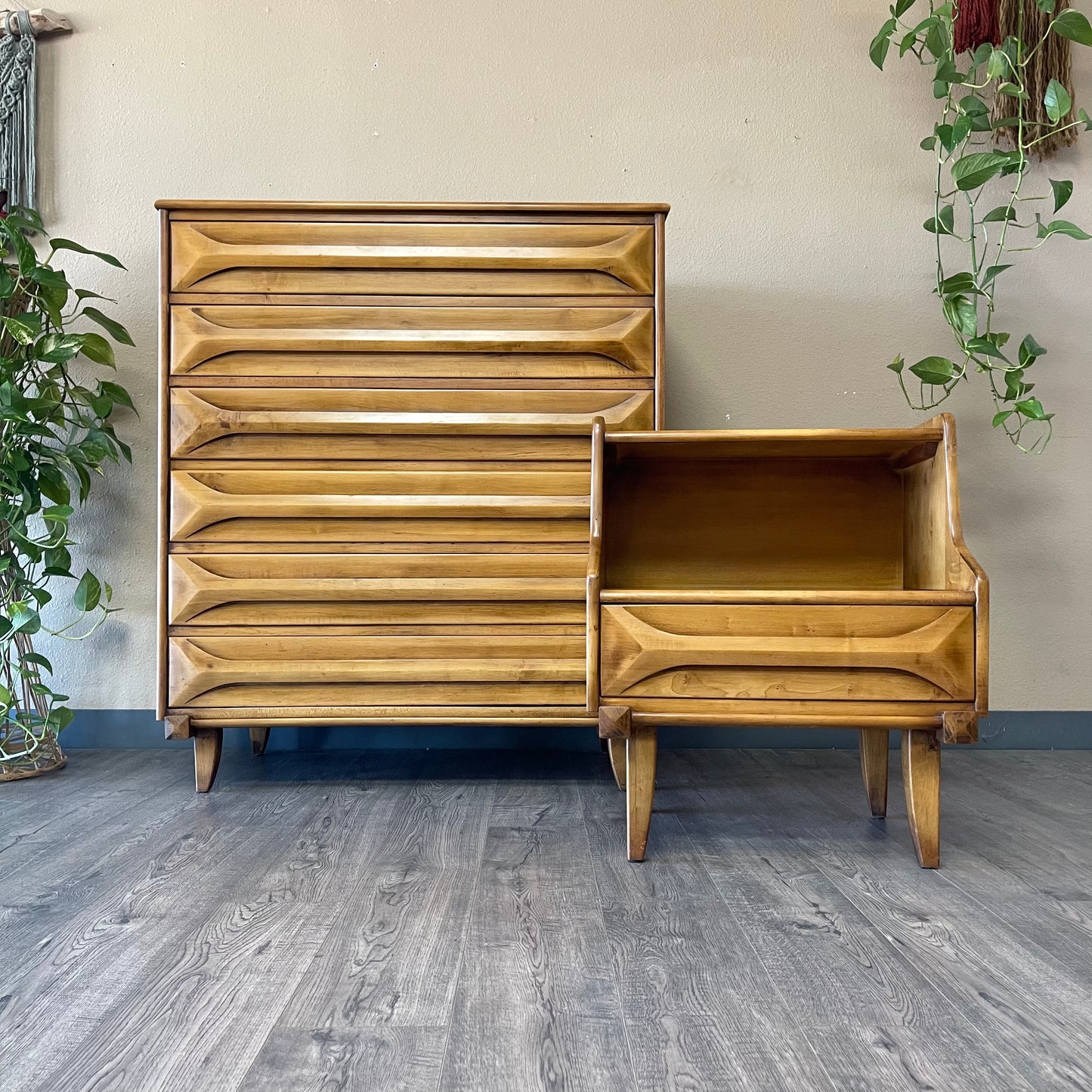 Mid Century Chest and Nightstand Set