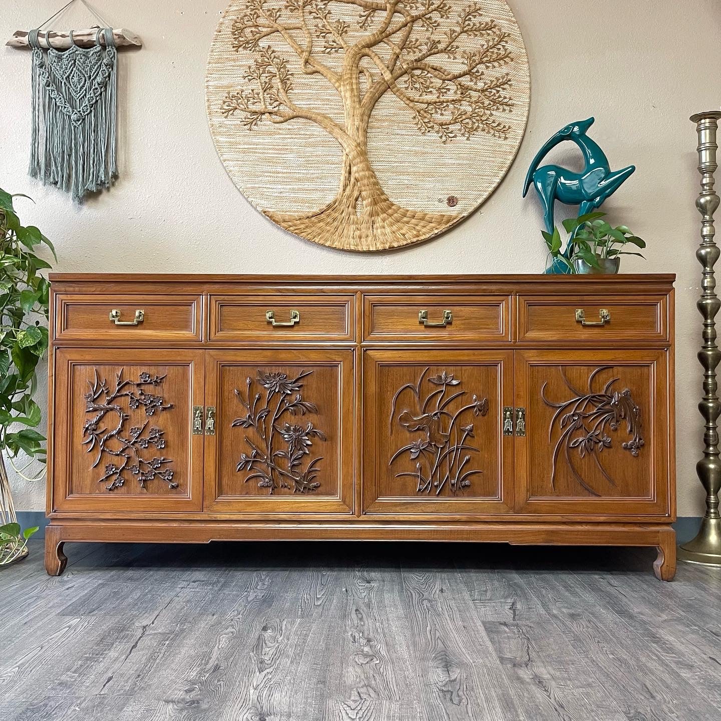 Vintage Chinoiserie Teak Credenza