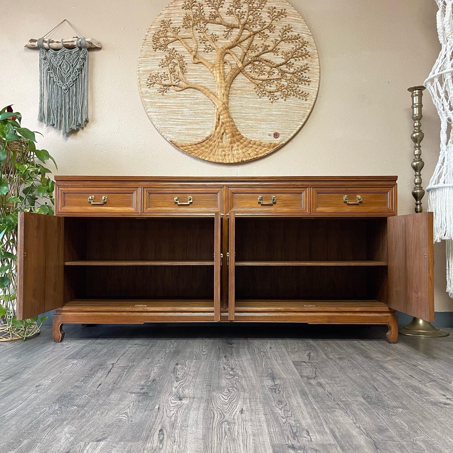 Vintage Chinoiserie Teak Credenza