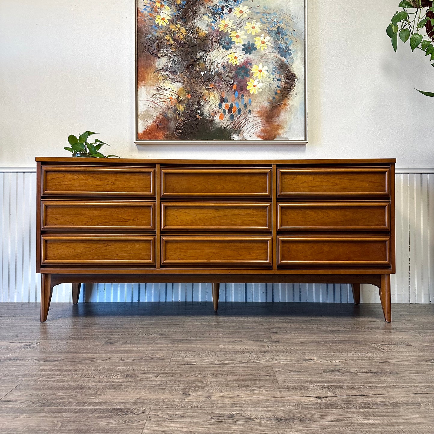 Mid Century 9 Drawer Dresser & Mirror