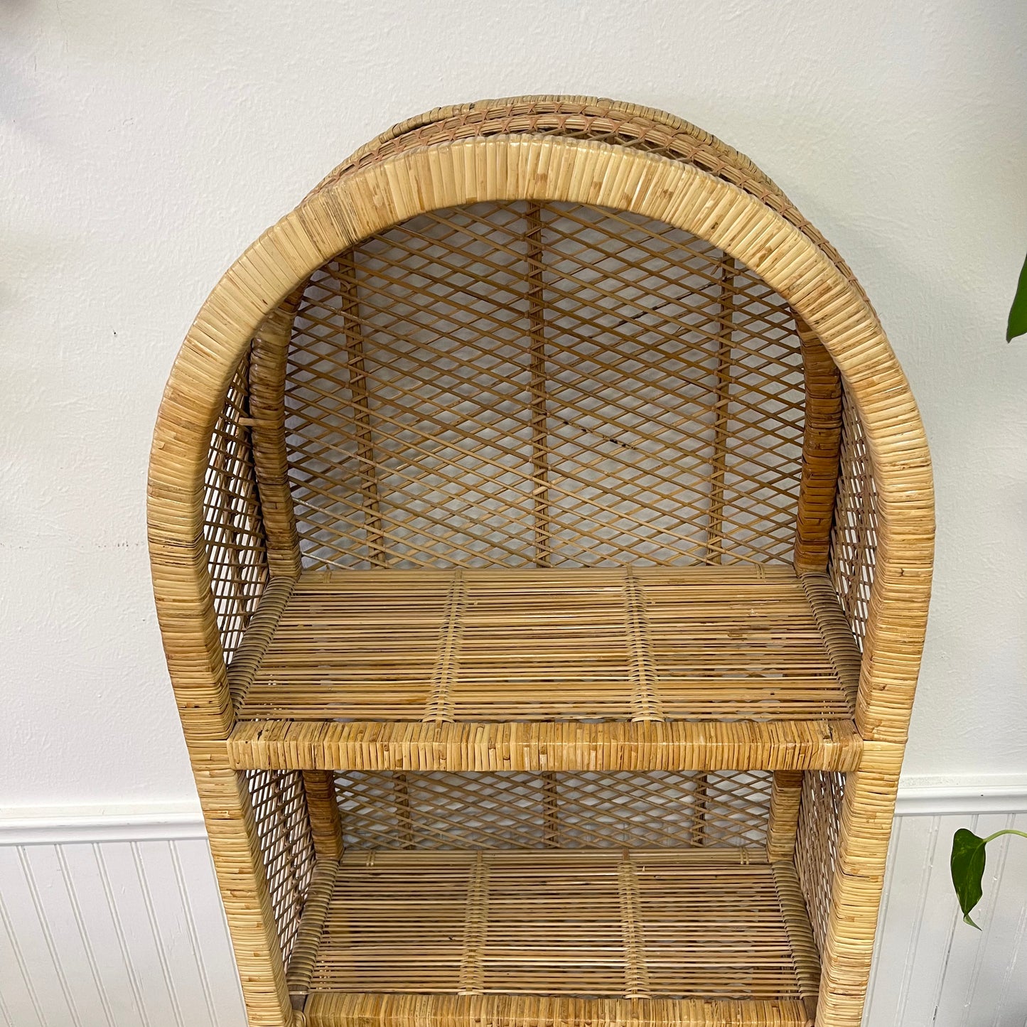 Vintage 4 Tier Arched Wicker Rattan Shelf