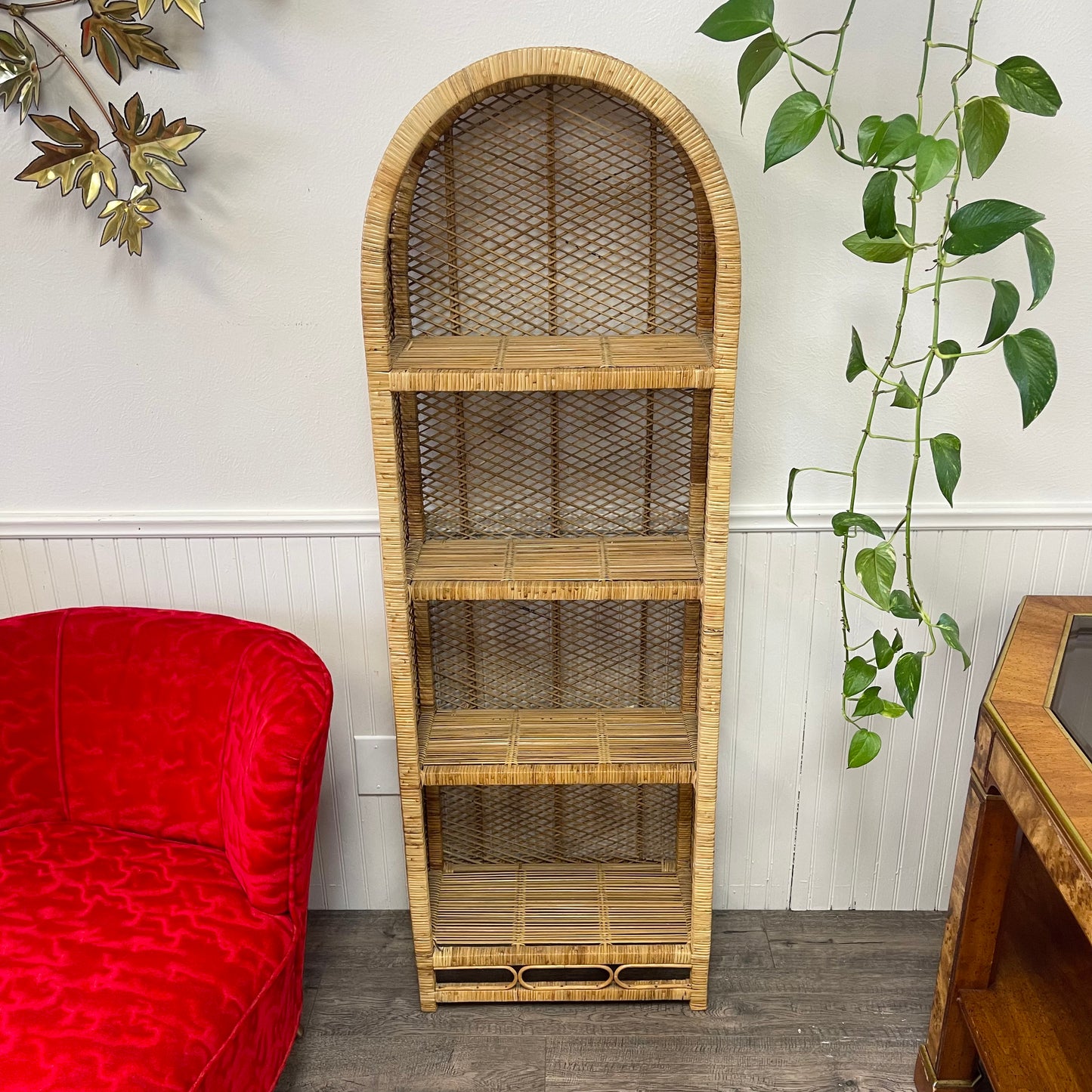 Vintage 4 Tier Arched Wicker Rattan Shelf