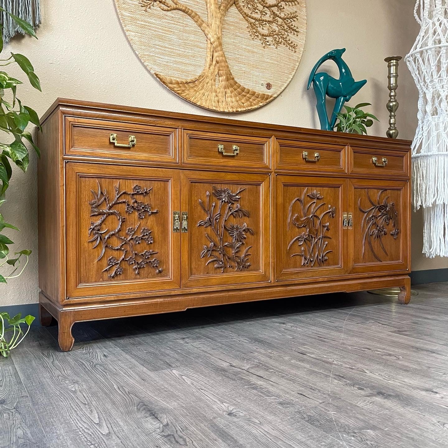 Vintage Chinoiserie Teak Credenza